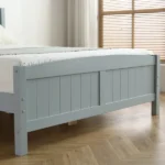 Full Single Bed Frame Vertical Striped Decorative Curved Headboard and Footboard Bed Frame Painted + Melamine Veneer & Pine + MDF Wood Bed 77.8*56.54*37.8in Grey - Image 19