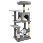 44" Multi-Level Cat Tree with Spacious Top Perch, 2-Door Condo & Hammock for Indoor Cats -Light Gray