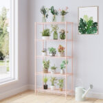 five-layer display stand without wheels with adjustable feet, free adjustment of layer spacing, iron 74*34*150cm, high gloss powder