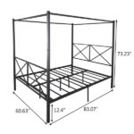 Metal Canopy Bed Frame, Platform Bed Frame Queen with X Shaped Frame Queen Black - Image 5