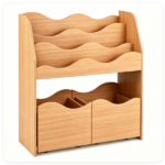 3-Tier Kids Bookshelf Toy Storage Organizer with 2 Rolling Drawers, Rounded Corner Anti-Tipping Toddler Bookcase Engineered Wood for Playroom Bedroom Nursery Classroom - Natural - Image 2