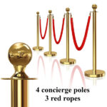 4PCS Gold Stanchions Posts with 3PCS 5 ft Red Velvet Rope, Red Velvet Rope Stanchion Set Crowd Control Barriers, Stanchions and Velvet Ropes Red Carpet Poles for Party Supplies - Image 9
