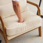 Low Arm Accent Chair - Off-White Corduroy Upholstered Indoor Lounge Chair, Compact Single Seater with Sturdy Frame (330LBS Weight Capacity) - Image 30