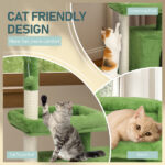 36in Cat Tree with Leaves, Multi-level Cat Tower with Cat Scratching Post, Cozy Cat Condo, Padded Beds, Dangling Ball for Kittens and Indoor Cats, Green - Image 4