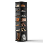 7-tier, 360° rotating wood-plastic composite shoe rack, 60*60*184cm, black - Image 16