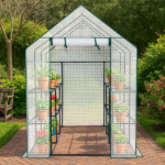Large Walk-in Greenhouse with PE Cover & Side Windows, 12-Shelf Indoor Outdoor Portable Greenhouse for Garden Backyard, 56 x 85 x 77", White - Image 13