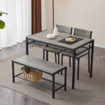 Same Code 99109540 Dining Table Set for 4, Kitchen Table with 2 Chairs and a Bench, 4 Piece Kitchen Table Set for Small Space, Home Kitchen Bar Pub Apartment, Gray - Image 30