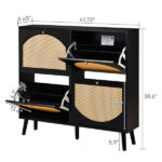 2 rows of 4 dump buckets with high-leg arched rattan shoe cabinet particle board + plastic rattan 105*24*98cm black frame + original wood rattan surface + black high-leg shoe cabinet - Image 5