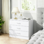 3-Drawer Wide Drawer Cabinet Particleboard Bedside Table with Textured Melamine Finish 25.98*12.99*22.05in White =75682614