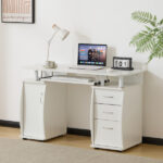 Embossed White Particle Board with Melamine Laminate 1155574cm One-Door Three-Drawer Computer Desk - Image 2