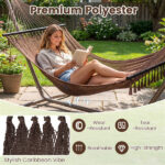 2-Person Polyester Caribbean Hammock with Hardwood Spreader Bars, 600lbs Weight Capacity Double Hammock for Patio Garden-Brown - Image 7