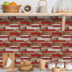 12-Piece Set of Retro Red Shaped Wood-Grain Self-Adhesive Wallpaper (PVC, Waterproof, Oil-Resistant, Removable Without Leaving Residue) – Country Style for Kitchen and Bathroom; Can Be Cut to Size for Wall Decoration - Image 7