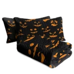 Halloween Pumpkin Face Quilt Set Girly Jack O Lantern Design All Season, Lightweight, Coverlet Bedspread Bedding, 2 Matching Shams, Orange Black, Queen(90"x90"), 3 Piece - Image 6