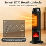 Black 1500W PTC Portable Fireplace Space Heater, Quiet 35dB Electric Heater with Tip-Over Overheat Protection Child Lock for Bedroom Living Room - Image 11