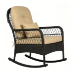 Heavy Duty PE Wicker Patio Rocking Chair 400LBS, Outdoor Rocker with Removable Washable Sponge Cushions Anti-Tip Stoppers for Porch Balcony -Brown - Image 2