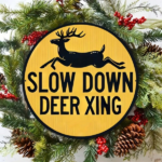 CIFbuy Metal Slow Deer Crossing Sign Round Wall Art for Home Decor (TikTok, temu pick-up service) - Image 4