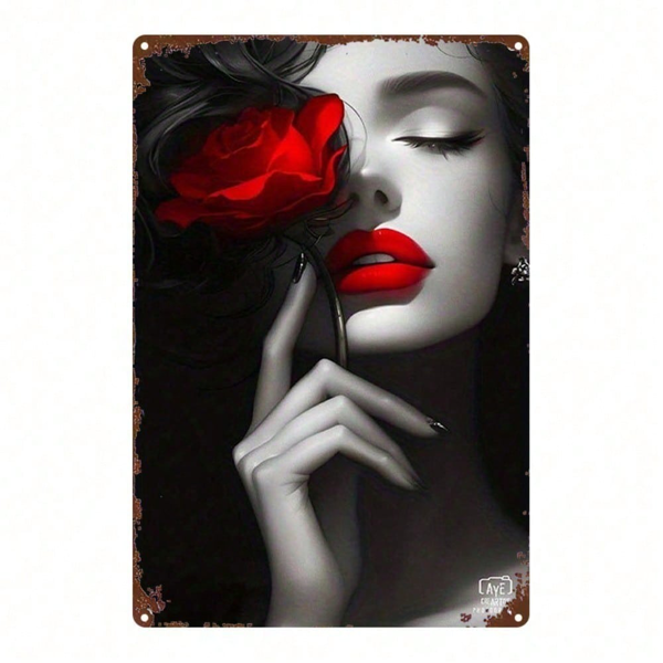 CIFbuy Vintage Red Roses Woman Face Metal Sign, 2D Flat Wall Art Decorative Poster For Home Office Gym Bedroom, 8x12 Room Decoration Gi TikTok, TikTok, ter For Home Office Gym Bedroom Self-pickup Logiopics