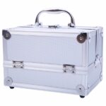SM-2176 Aluminum Makeup Train Case Jewelry Box Cosmetic Organizer with Mirror 9"x6"x6" Silver - Image 8