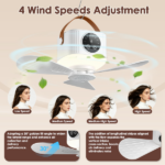 2-in-1 Camping Fan with LED Lantern Remote Control, 4 Wind Speeds 3 Light Brightness Timer Function 7200mAh Rechargeable Hanging Tent Fan - Image 3