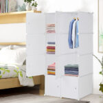 8 Cube Organizer Stackable Plastic Cube Storage Shelves Design Multifunctional Modular Closet Cabinet with Hanging Rod White - Image 10