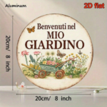CIFbuy Vintage Welcome To My Garden Sign Italian Language, 8x8 Inch Round French Aluminum Plaque, 2D Flat Decorative Garden Wall Art TikTok, TikTok, Self-pickup Logiopics - Image 3