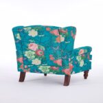 Modern Accent Chair with Retro Wood Legs, Comfy Upholstered Armchair, Floral Design Single Sofa Chair for Living Room Bedroom Office - Floral Cyan - Image 23