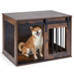 31.5" Dog Crate Furniture with Sliding Barn Door, Wooden Dog Kennel End Table for Indoor Use - Rustic Brown - Image 7