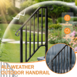 [Same Code 89100953]Matte Black Outdoor 2-Step Iron Handrail - Image 13