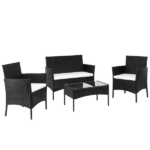 2pcs Arm Chairs 1pc Love Seat & Tempered Glass Coffee Table Rattan Sofa Set Black - Image 16
