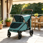 66 LBS Capacity Teal Pet Stroller – for Large Dogs, All-Terrain Spring Suspension, 8-Position Adjustable Handle - Image 5