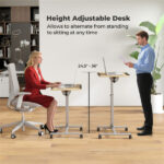 Adjustable Laptop Desk Cart, 24.5”-36” Height & Tilt Angle Mobile Workstation with Lockable Wheels, Natural - Image 7