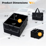 13 Gallon Car Trunk Organizer - 3 Compartments+6 Pockets, 600D Oxford Fabric, Non-Slip Base, Black - Image 4