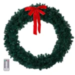 Replace 35948786 60in Pre-lit Christmas Wreath, Lighted Artificial Xmas Wreath with 220 Warm & Multi-color Lights and 600 PVC Tips, Remote Control Stepless Dimming, for Front Door Gate Wall Xmas Party Decorations, Gre