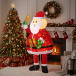 6FT Lighted Santa Claus Holding Bell Christmas Yard Decorations, Pre-lit Pull Up Santa with 200 Warm White LEDs, for Xmas Outdoor Holiday Indoor Decor Lighted Holiday Displays - Image 6