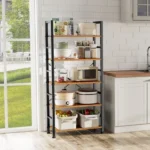 5-Shelf Wood and Metal Storage Shelf with Adjustable Feet, Waterproof & Scratch-Resistant, Rustic Brown(Shipment from Walmart) - Image 5