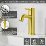 Single Handle Bathroom Faucet Lavatory Faucet Stainless Steel Single Hole-T10, Brushed Gold[Unable ship on weekends, TK/TEMU only for pickup, only TX10643 warehouse supports GOFO] - Image 2