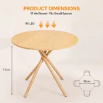 37.4 Inch Round Dining Table for 4-6 People, Cross X Metal Leg Kitchen Dinner Table with Adjustable Foot Pads, Easy Assembly Small Space Dining Room Table, Natural Wood Tone - Image 7
