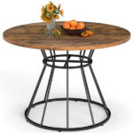 Brown 47" Round Dining Table , Family-Sized for 4-6 People, Hourglass Metal Base & Curved Tabletop