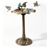50*50*86cm Ancient Bronze Resin Bird Bath With Lotus Edge & Feeder Tray