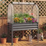 3-in-1 Metal Raised Garden Bed with Mini Greenhouse Cover, Elevated Planter Box - Gray - Image 2