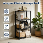 Plastic Shelves, 4-Shelf Storage rack, Multi-Purpose Storage Shelf, Plastic Storage Shelves for Storage Easy to Assemble for Garage Basement Kitchen Office Bedroom Bathroom (Shipment from Walmart) - Image 6