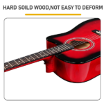Turn red 41-inch Dreadnought barrel-shaped cutaway acoustic guitar with pick, strings, capo, gig bag, tuner, wrench tool, and shoulder strap - Image 4