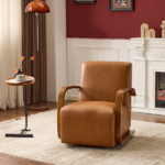 Vintage Brown Swivel Accent Chair – Luxe Faux Leather, Solid Wood Armrests, Ergonomic Comfort – Perfect for Living Room, Reading Nook,Small Single Sofa for Bedroom, Office, Apartment (Brown) - Image 15