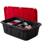 (Pack of 4) 17 Gallon Medium Storage Bin Low Profile with Snap Lid, Black and Red, Heavy Duty Plastic Storage Container - Image 4