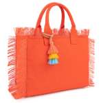 Canvas Tote Bag for Women with Tassel, Shoulder Bag Top Handle handbag with Zipper Closure for Work Travel Beach Gym Shopping-Orange