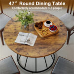 Brown 47" Round Dining Table , Family-Sized for 4-6 People, Hourglass Metal Base & Curved Tabletop - Image 10