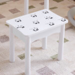 Black and white panda MDF painted finish, solid wood legs, 1-drawer children's dressing table set, LED three-color backlit touch switch - Image 6