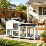 62" White Rabbit Hutch, Wooden Bunny Hutch, Guinea Pig Cage, Small Animal Enclosure with Run Area, Removable Tray, Asphalt Roof, Lockable Doors and Ramp