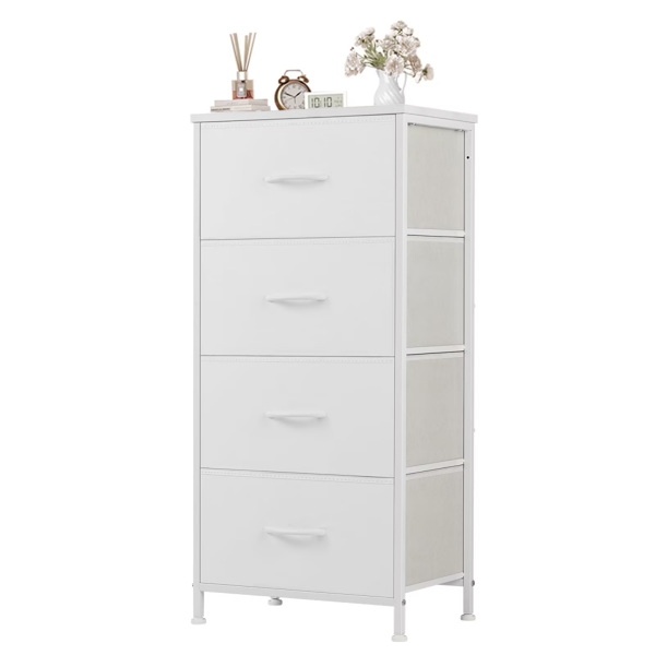 4-Drawer Fabric Dresser Storage Chest for Bedroom, Closet, Storage Furniture for Adults, White