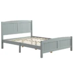 Full Single Bed Frame Vertical Striped Decorative Curved Headboard and Footboard Bed Frame Painted + Melamine Veneer & Pine + MDF Wood Bed 77.8*56.54*37.8in Grey - Image 2